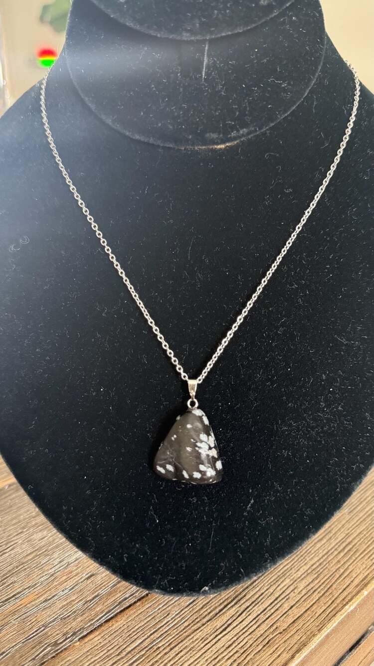 Snowflake Obsidian Triangle Pendant Necklace